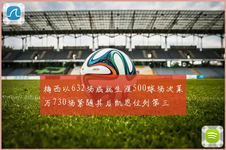 梅西以632场成就生涯500球场次莱万730场紧随其后凯恩位列第三